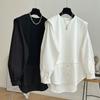 New Spring and Autumn Minimalist Solid Round Neck Patchwork Shirt Fake Two Loose Casual Long Sleeved Oversized Doll Shirt