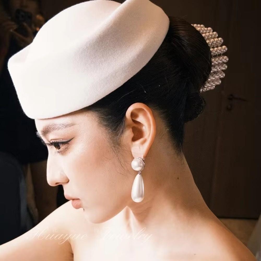 Versatile British Retro Top Hats Solid Concave Top Felt Beret Formal Stewardess Hat Cosplay Costume