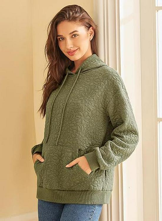Autumn Winter Fashion Textured Jacquard Long Sleeve Hoodie for Women