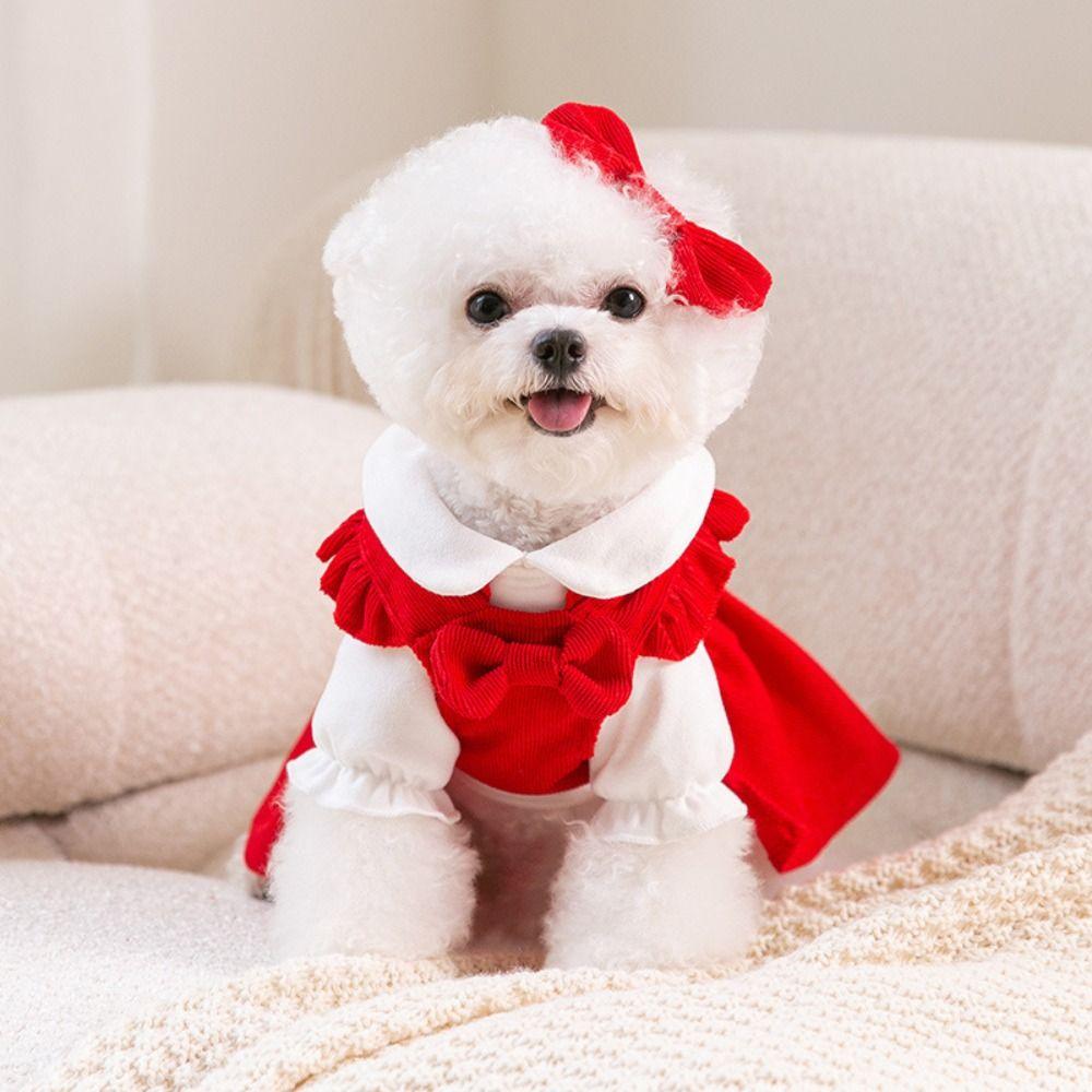 Sweet Pet Corduroy Skirt New Year Christmas Pet Costume Comfortable Cat Princess Dress  Fall Winter