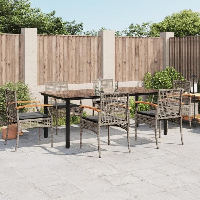VidaXL Ensemble à Manger de Jardin avec Coussins 7 pcs, Table et Chaise de Terrasse, Meubles de Patio, Mobilier d'Extérieur, 3213622
