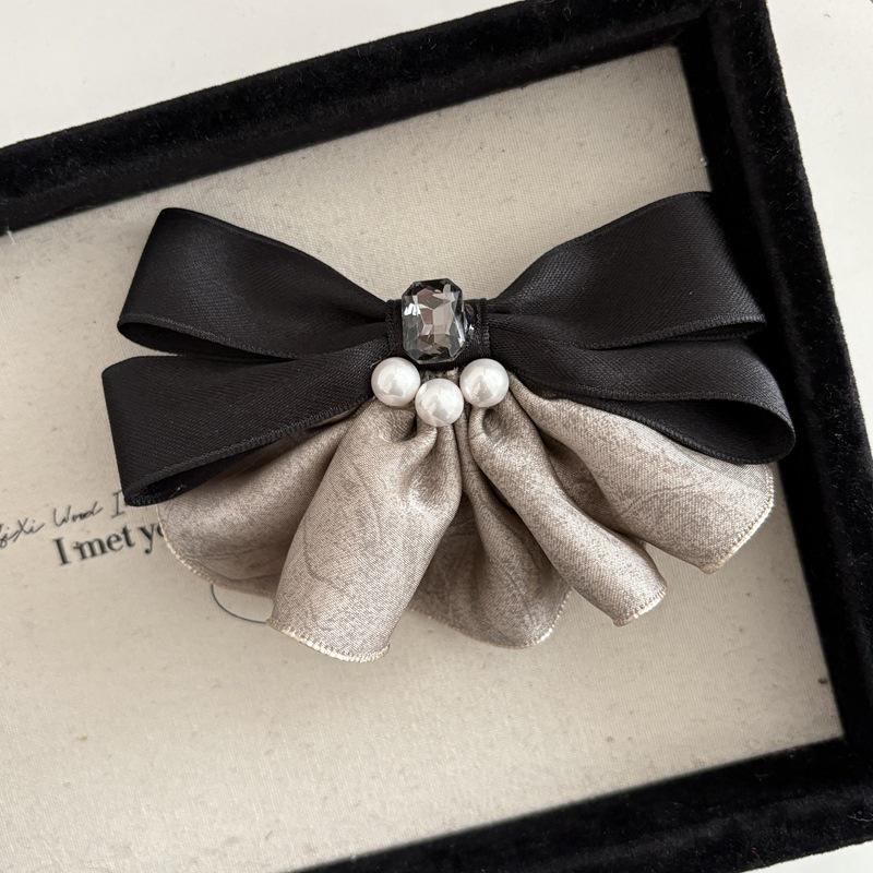 Korean Satin Bow Hair Clip with Pearl Decoration - Women s Hair Accessory