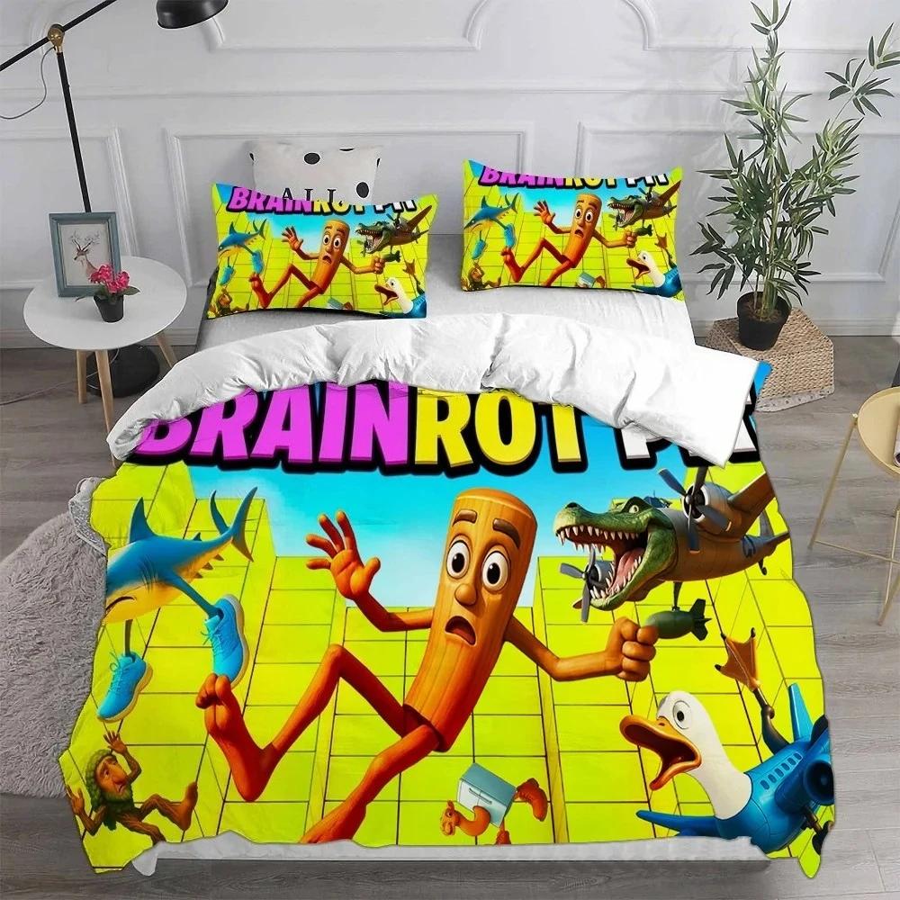 ai Italian Brainrot Tung Tung Sahur Bedding Sets Comforter Duvet Cover Set 2/3Pcs Home Christmas Decoration Wacky Gift