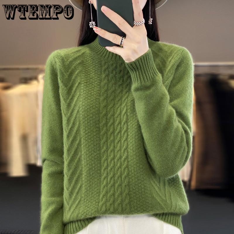 Vintage Women's Sweater Solid Autumn Winter New Half High Collar Pullover Knit Shirt Top