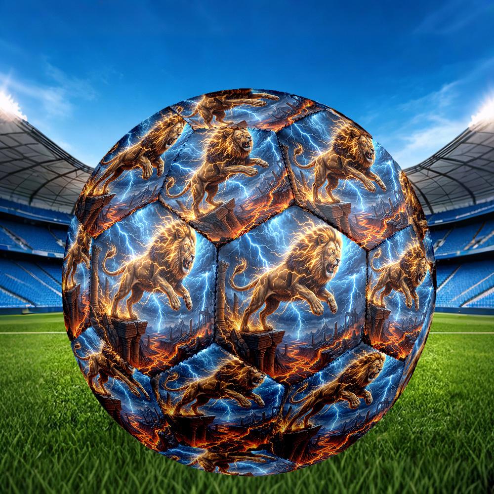 1pc Lion Thunder Theme Soccer Ball Football, Size 5, Lightweight PVC, Durable Outdoor Training Soccer Ball, Gift M61497