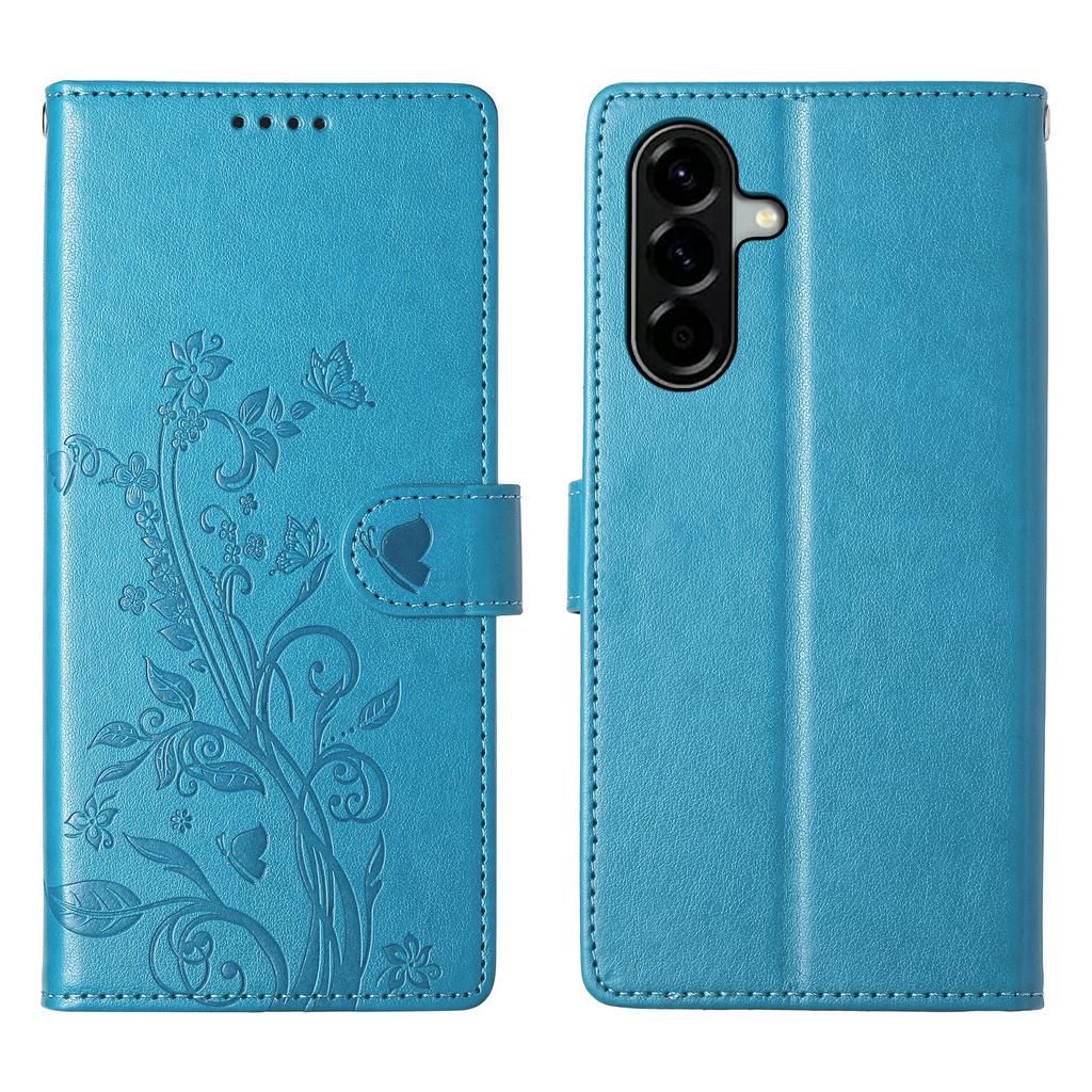 For Samsung Galaxy A36 5G Wallet Case Butterfly Floral Imprint PU Leather Phone Cover with Wrist Strap