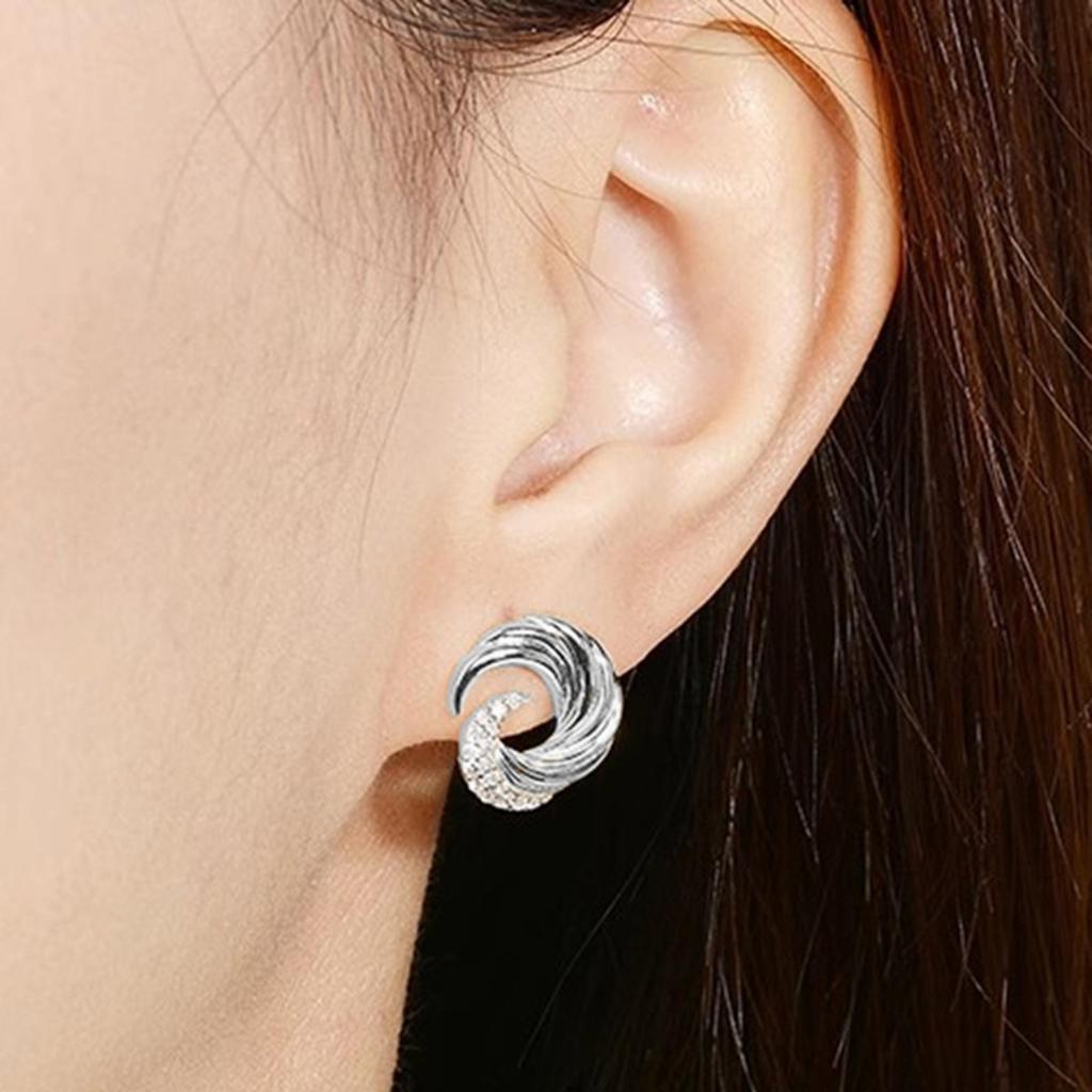 Swirl Wave Stud Earrings for Women Elegant Gold Tone Paved Stone Earrings for Daily and Special Occasions
