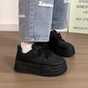 Versatile Small Black Shoes Women's Autumn New Small Height Increase Thick Baseplate Shoes Lightweight Soft Sole Casual Shoes
