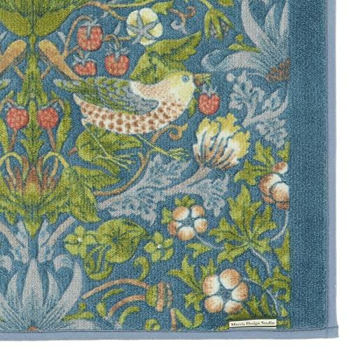 Morris Design Studio Toilet Mat, "Strawberry Thief," Blue-Green, 60x65cm, FT1702A, by Kawashima Selkon Textiles, Made in Japan
