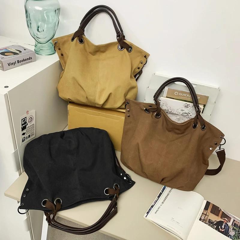 Women's Canvas Tote Bag New Package Large Capacity Retro Simple Versatile Mailbag Student Class Package