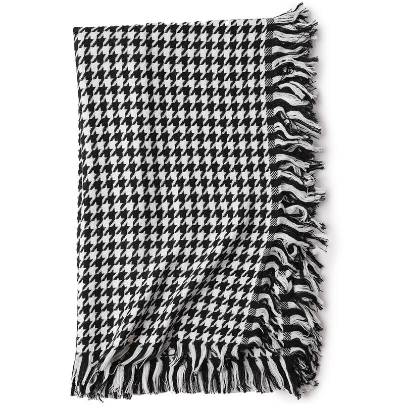 Inner Mongolia Houndstooth Wool Shawl: Dual-Use Long Tassel Scarf for Women - Autumn/Winter Collection.