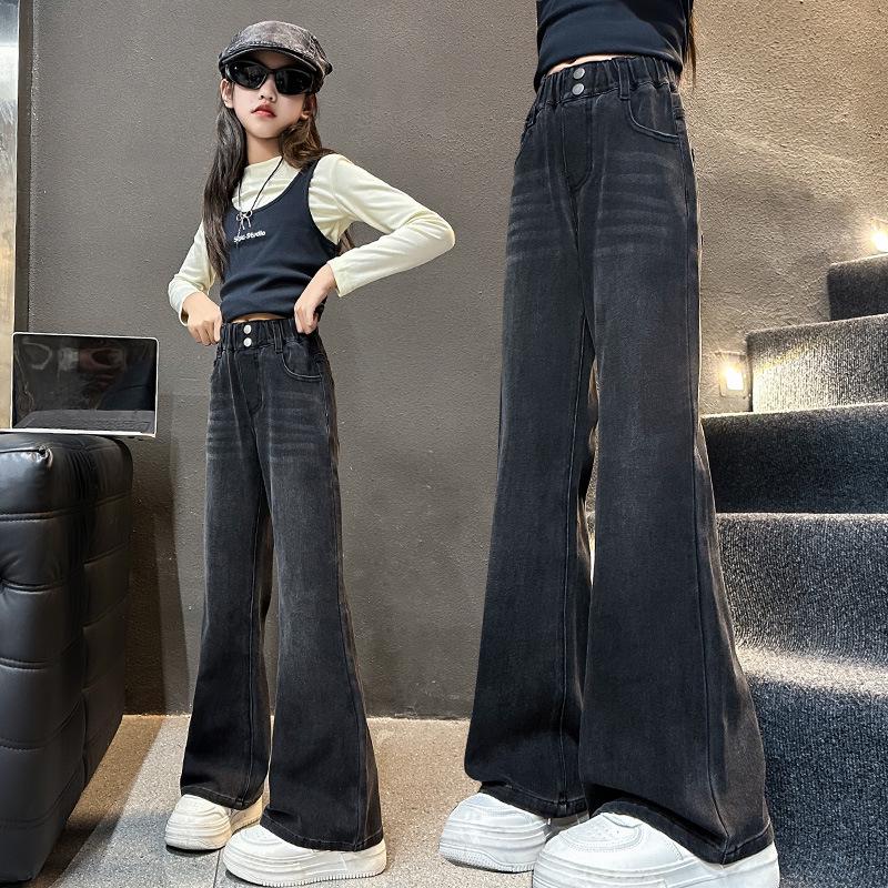 

2025 Джинсы клеш слим фит для девочек – Модная весенне-осенняя одежда для детей 150 cm