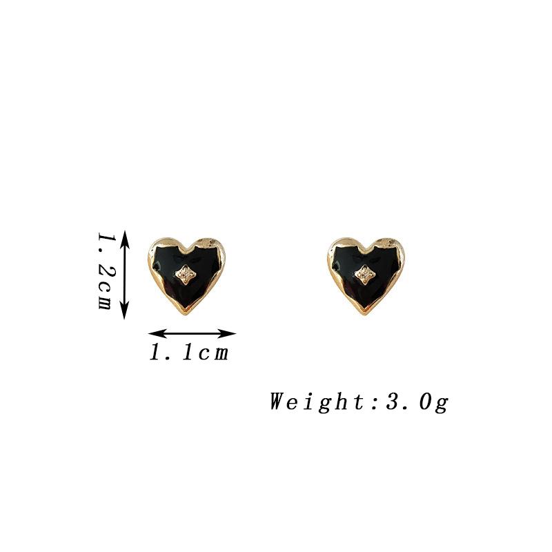 Cute Small Heart Stud Earrings for Women Black Enamel Oil with Rhinestones Heart Shape Earrings Trendy Girls Sweet Zircon Gift
