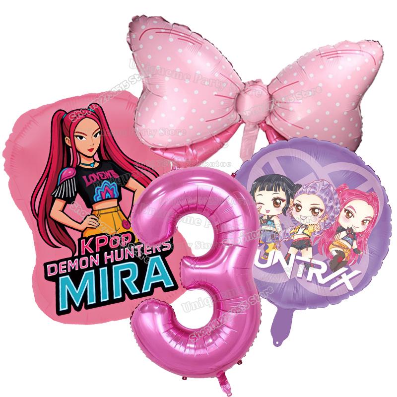 Kpop Demon Hunters Birthday Balloons Decoration Zoey Rumi Mira Girl Party Number Balloons Set Party Favor Home Decor Kids Gift