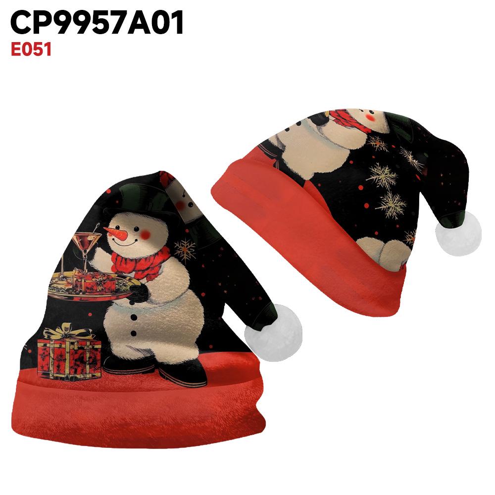2024 Nowy Pluszowy Aksamitny Dwustronny Polarowy Kapelusz Świąteczny dla Dorosłych i Dzieci - Wesołych Świąt Personalizowany Wzór