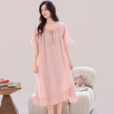 Women's Plus Size Tencel Cotton Nightgown: Loose Fit with Ruffled Hem, Solid Color