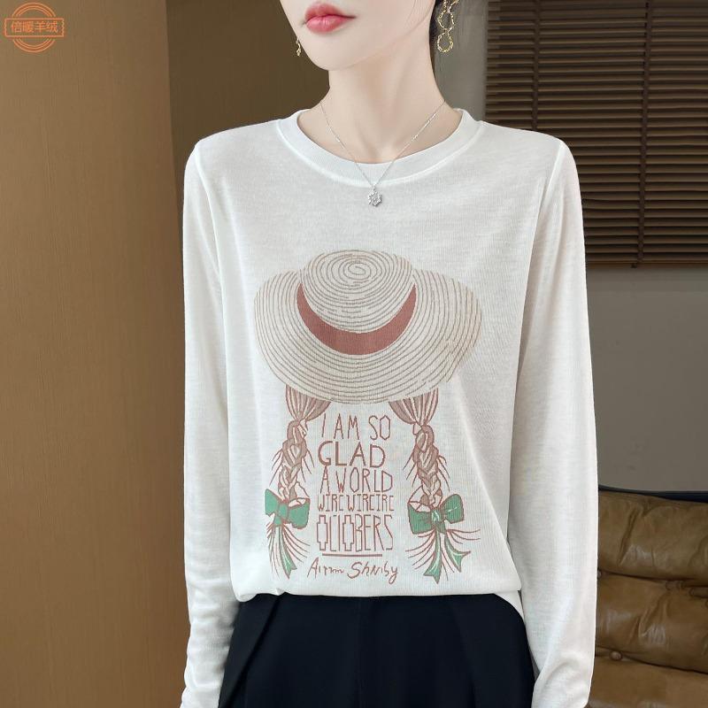 

Retro Bohemian Style Round-neck Long-sleeved T-shirt for Women in Early Autumn. New Style, Youthful, Loose-fitting, Hooded, Versatile Top. M белый