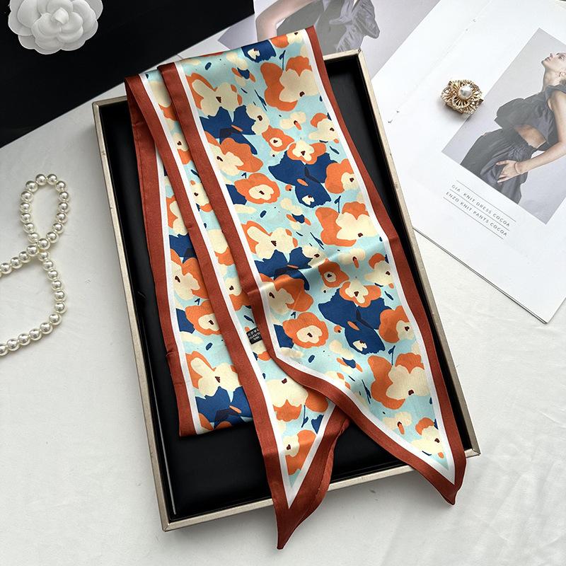 Double-sided Long Strip Small Silk Scarf Women's Professional Wear Spring and Summer New Decorative Small Scarf Tied Hair Band Streamer