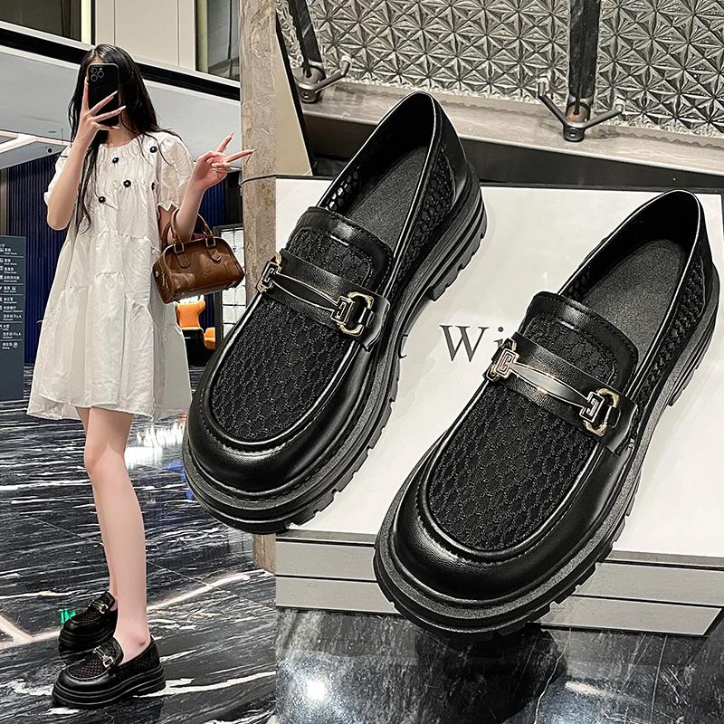 2025 New Ladies' Mesh Loafer Shoes Large Size Hollow Ultra Soft Versatile Thick-soled Slip-on Single Summer Breathable Sandals