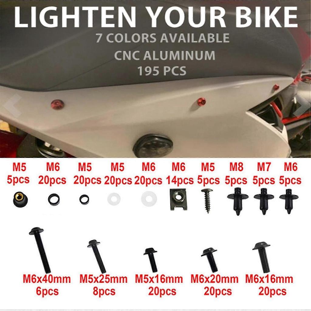 195pcs Motorcycle Fairing Screw Nut Kit Bodywork Screws Motorcycle Universal Kit Black