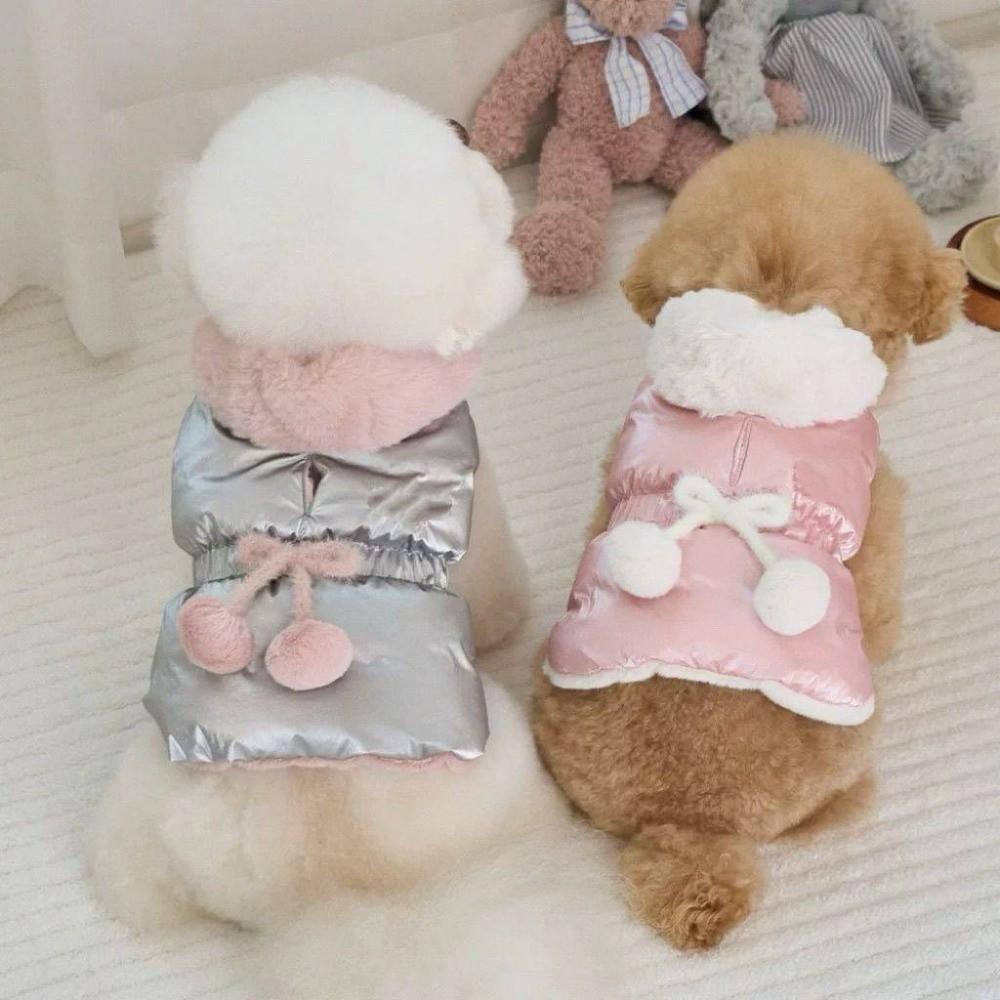 Pom Poms Accents Hooded Dog Vest Thick Fleece Lined Fleece Lined Vest  Outdoor Walks