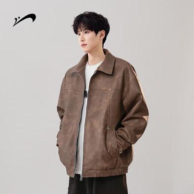 Guirenniao Men's Maillard PU Leather Casual Jacket