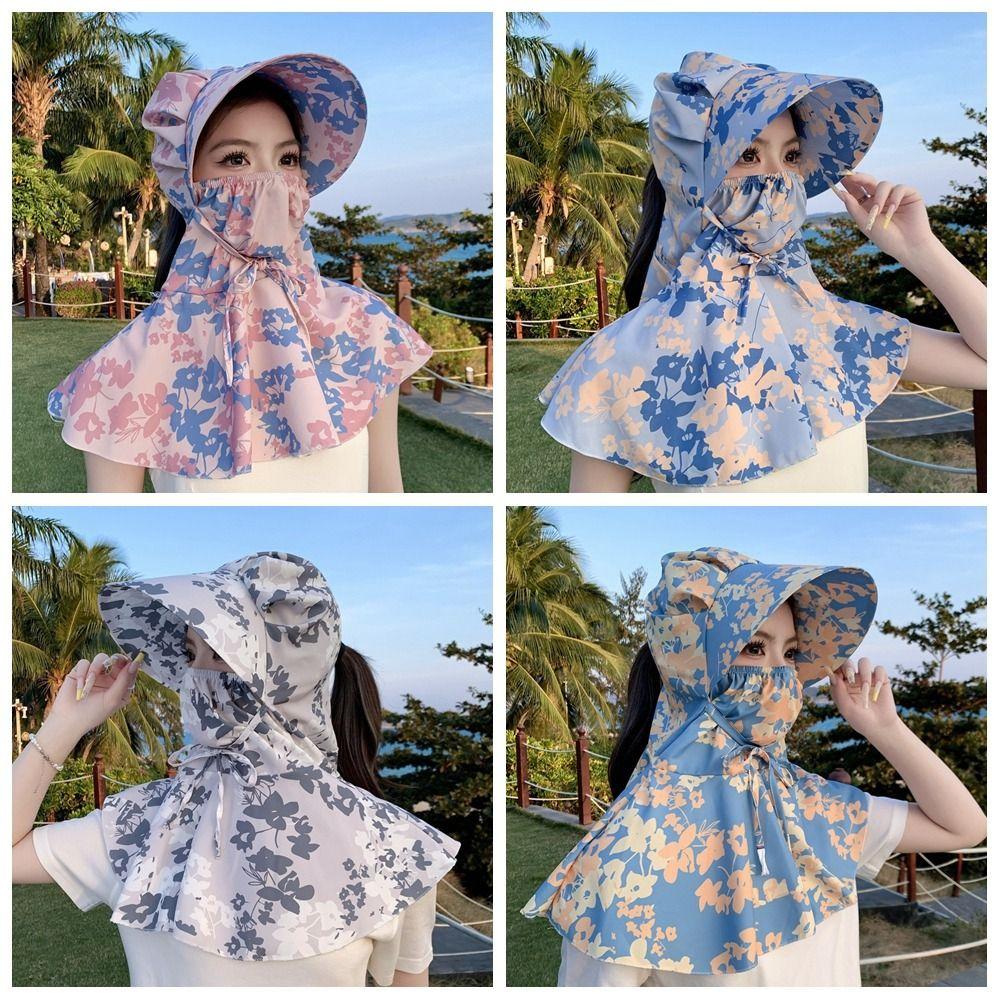 Printing Tea Picking Hat Sun Protection Neck Protection Hat Breathable Sunshade Shawl Cap  Fishing