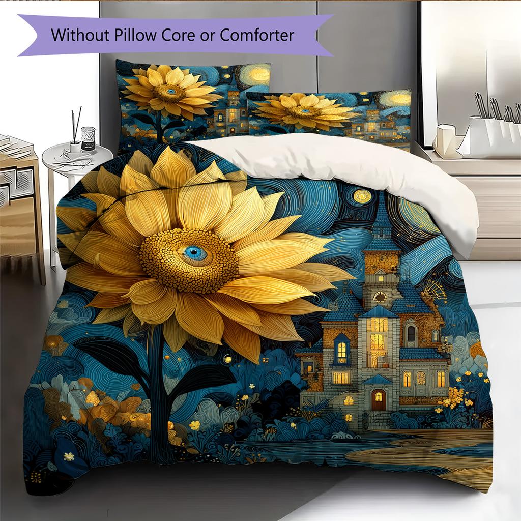 Sunflower Pattern Bedding Quilt Set Home Decoration Gift (1 * duvet cover + 2 * pillowcase without core)