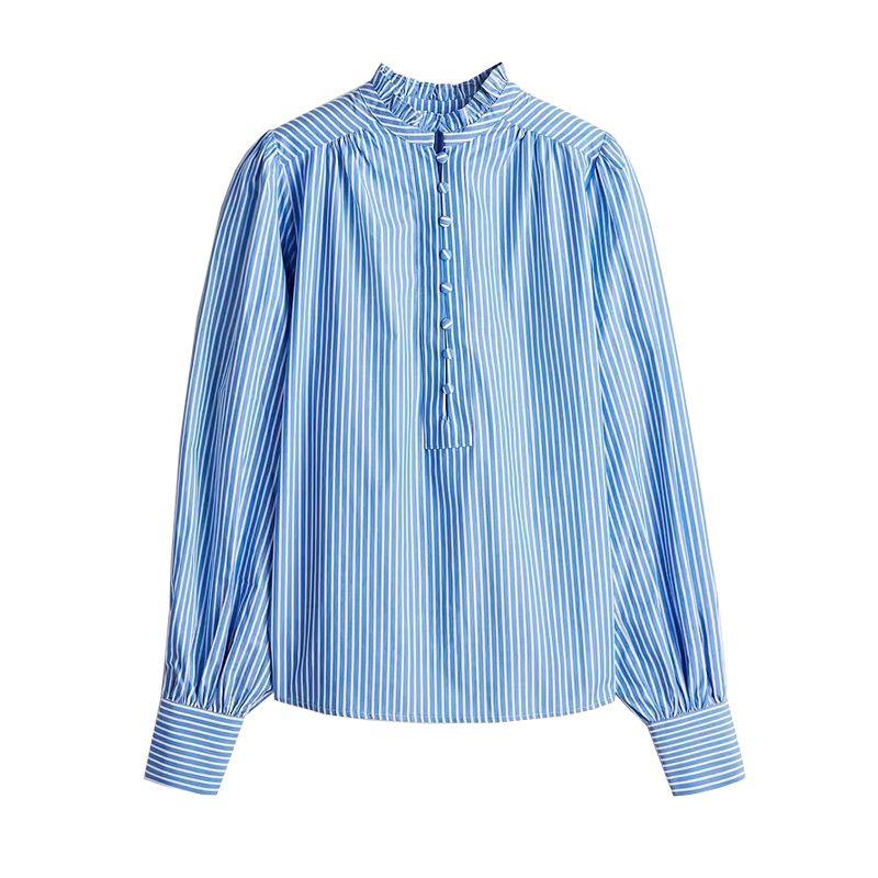 Spring New Women's Clothing Fashion Style Long Sleeves Fashion Casual Easiest for Match Pleated Collar Cotton Shirt 1270106