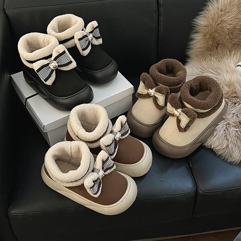 Japanese less heart bow thick-soled velvet snow boots 2025 new round head versatile thermal cotton shoes