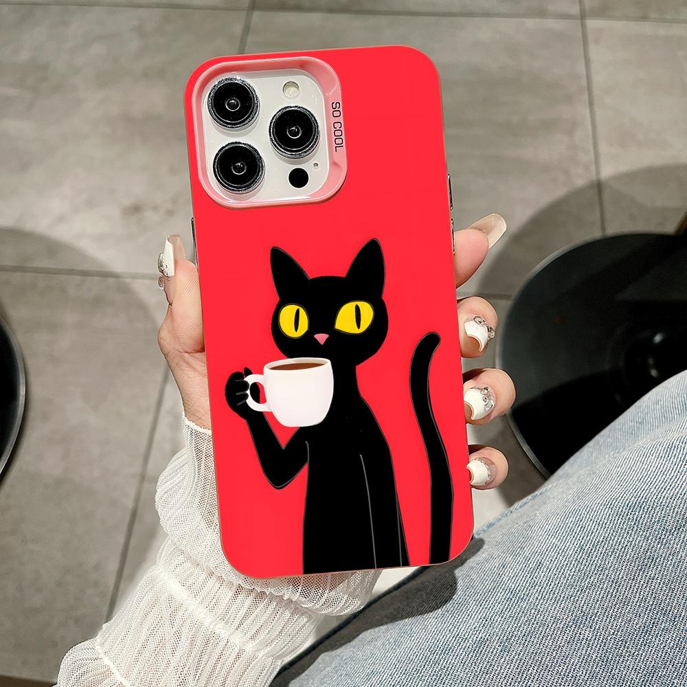 Cute Coffee Cat Pink Translucent Mobile Phone Case for iPhone 17 16 15 14 13 12 11 X XR XS Air Pro Max Plus Colorful Cover