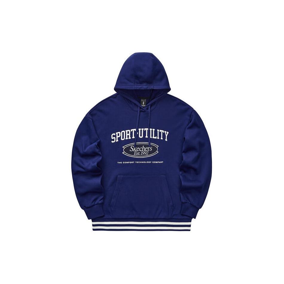 Skechers Colorful Casual Series Letter Print Hooded Knit Pullover Sweatshirt Unisex sweatshirt Ocean-Cave-Blue L124U028-02V3 S
