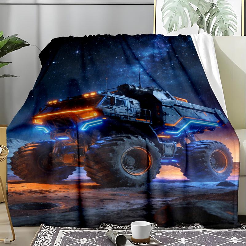 City Sports Car Comic Style Fleece Printed Flannel Blanket, Warm Soft Throw Sofa Bed Blanket