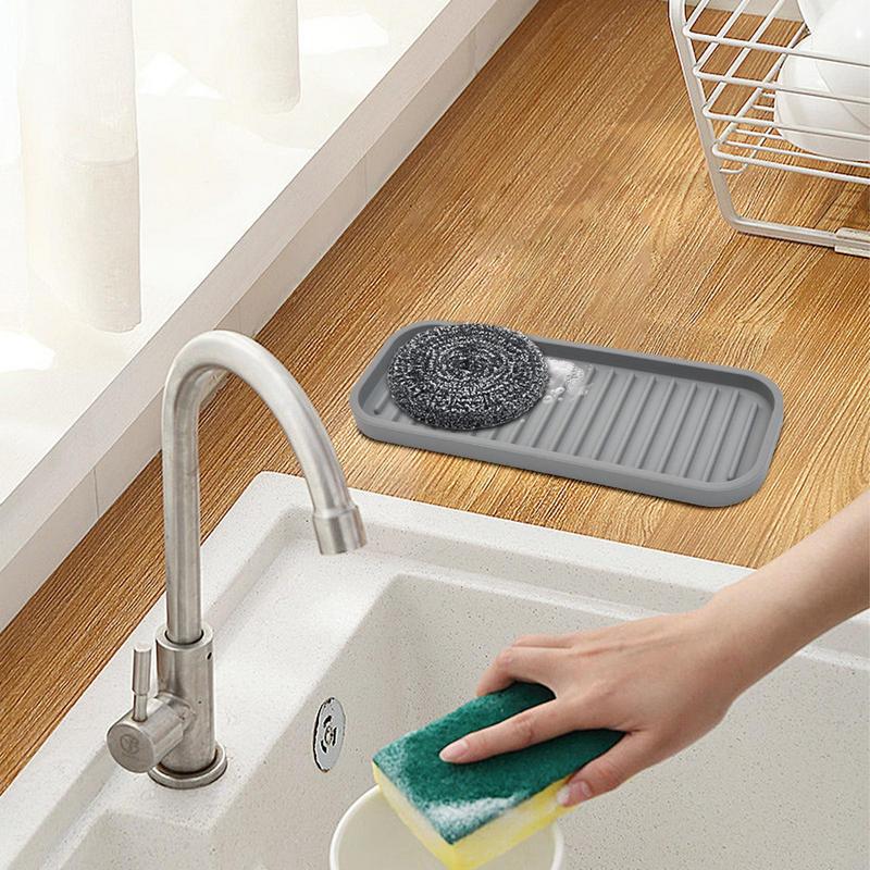 Kitchen Sink Splash Guard Reusable Quick Drying Silicone Kitchen Sink Tray Bathroom Supplies Dish Drying Pad For Chinese New