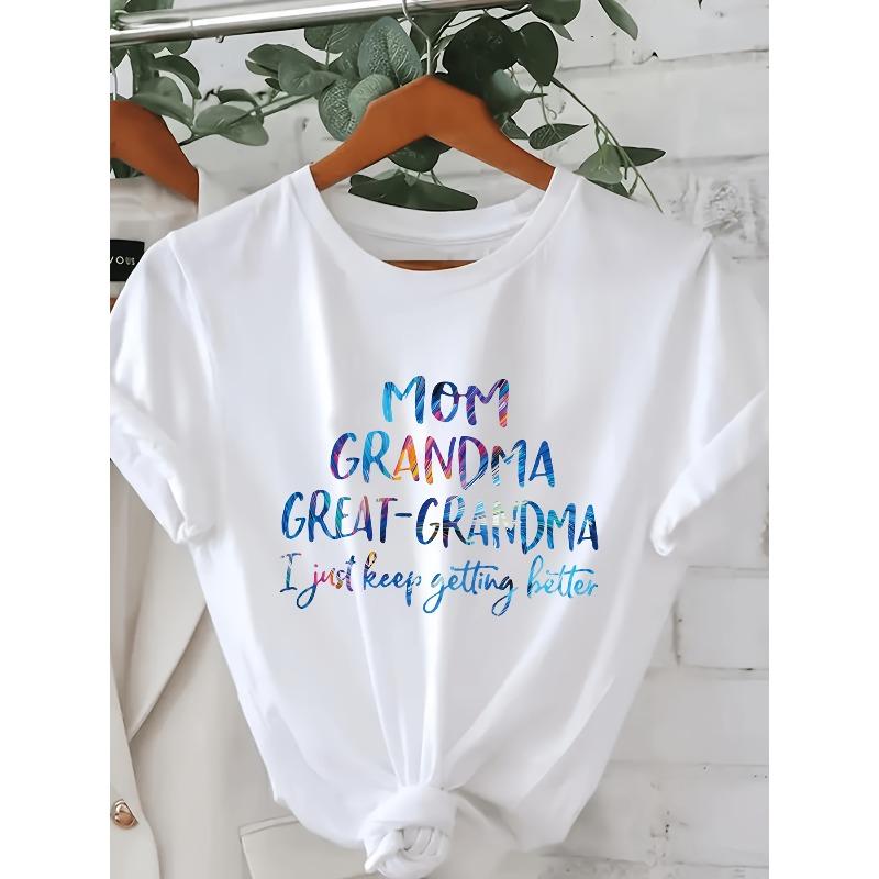 Women s Plus Size Ombre MOM GRANDMA Print Tee Crew Neck Short Sleeve Casual Summer Spring Top S
