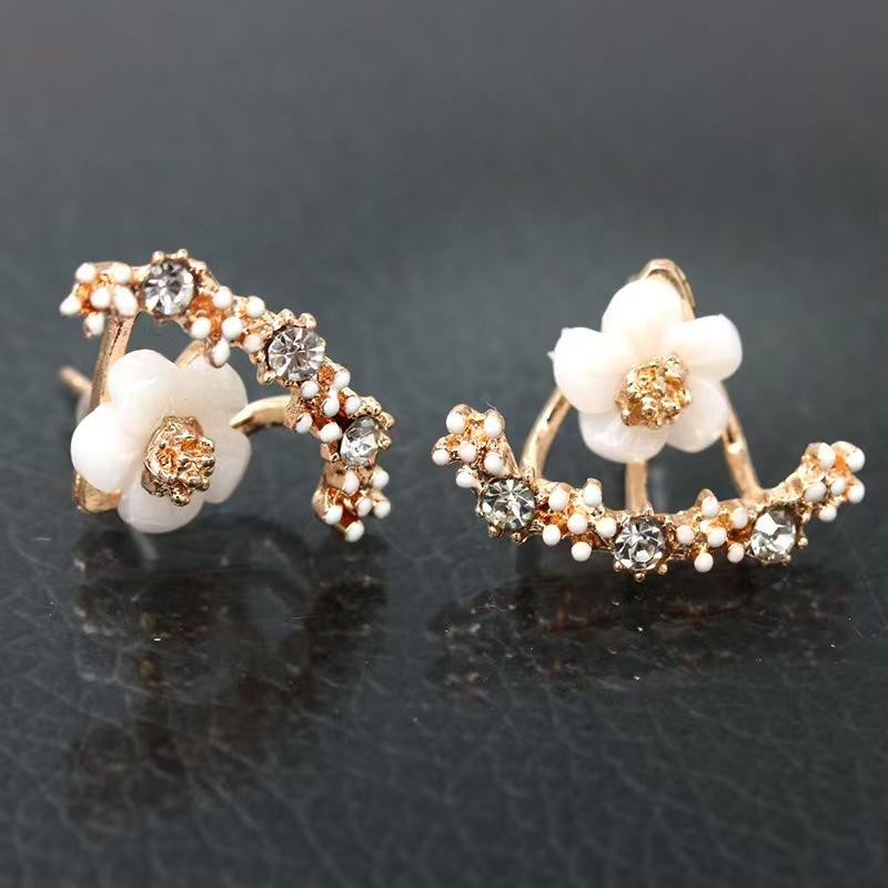 

1 Pair Of Daisy Back Hanging Earrings, Full Diamond Flower Alloy Earrings, Versatile Earrings For Daily Dates 1 pcs рожевий колір золота