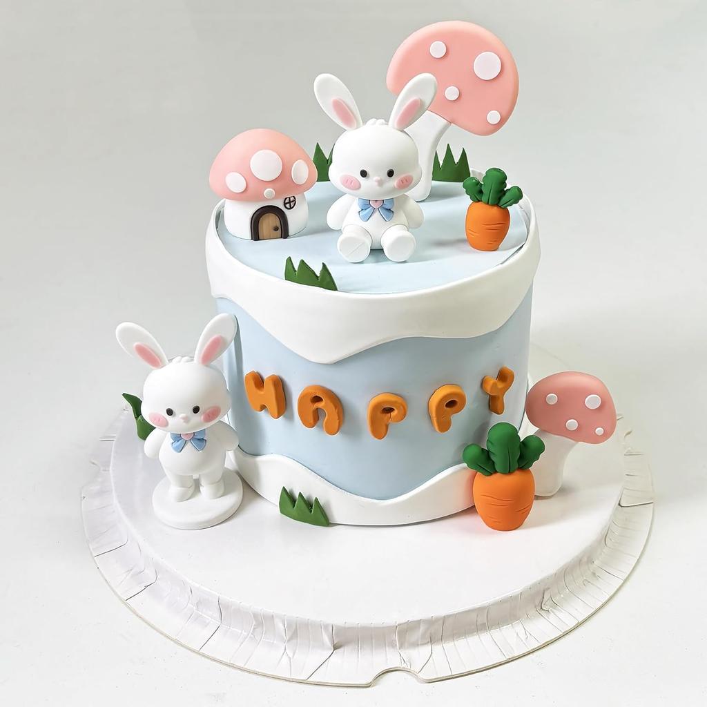 Toppers Tort Iepuraș Casuță Ciupercă Roz Tort Morcov Decorațiune pentru Petrecere de Zi de Naștere Accesorii Decorațiuni