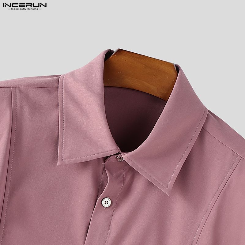 INCERUN S-5XL Men Casual Lapel Neck Long Sleeve Buttons Up Belt Shirts Tops