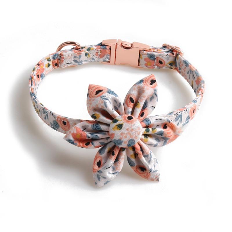 Gold Tone Rose Flower Dog Collar Button Design Floral Pet Small Medium Dogs