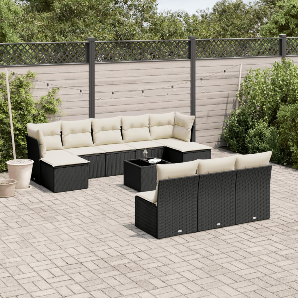 Vidaxl 11-Cz. Set da Giardino, Cuscini Rattan Nero Pe