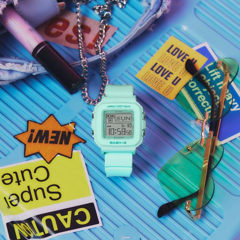 Casio Damski zegarek Baby-G z żywicy, wodoodporny do 100M, odporny na wstrząsy, z alarmem, kwarcowy, BGD-10-3