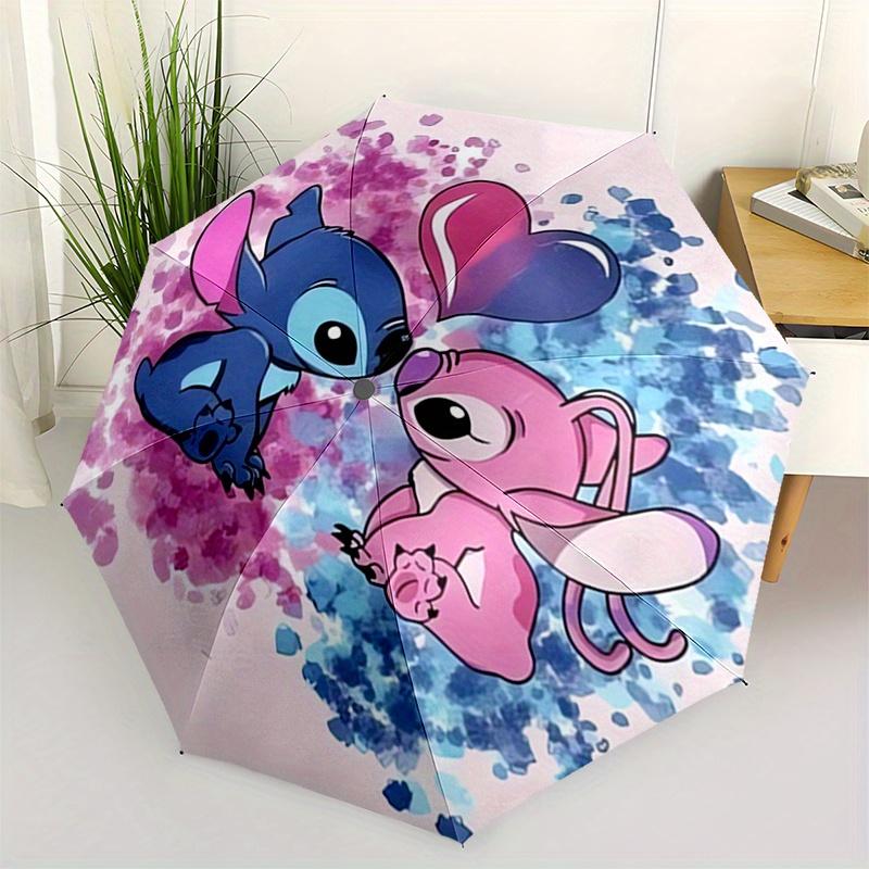 

1pc Stitch,Angel Automatic Folding Umbrella: Compact 8-Bone Design Cartoon Outdoor Travel Companion, Business Umbrella, Christmas Valentine