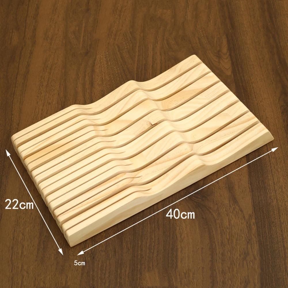 New In-drawer Knife Tray Wood Knife Organizer Kitchen Drawer Cutlery Storage Tableware Container Western Knife Tray Organizer