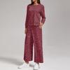 Women's Casual Loose Fit Two Piece Sweatshirt and Pants Set with Round Neck, Printed Design and Split Hem