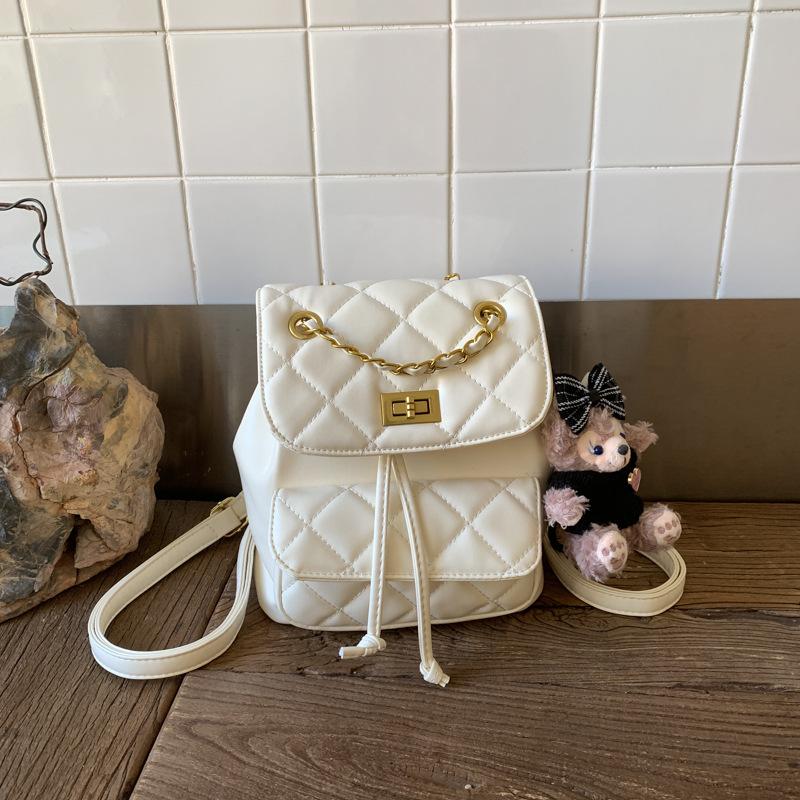 Fashion rhombus embroidered thread women's backpack 2025 new versatile chain backpack travel mini schoolbag