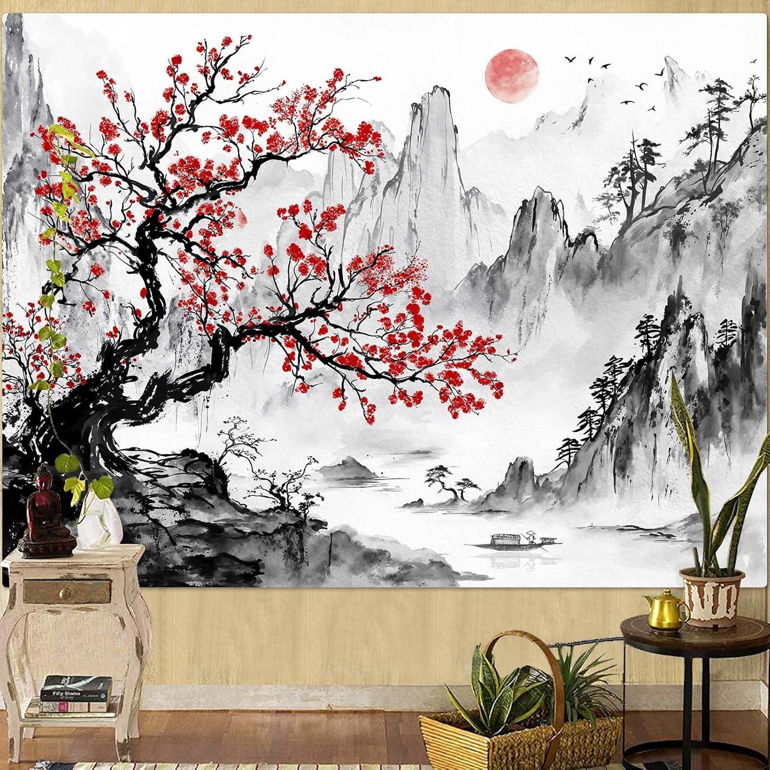 Japanese tapestry sunny mountain landscape 75x100 чёрный