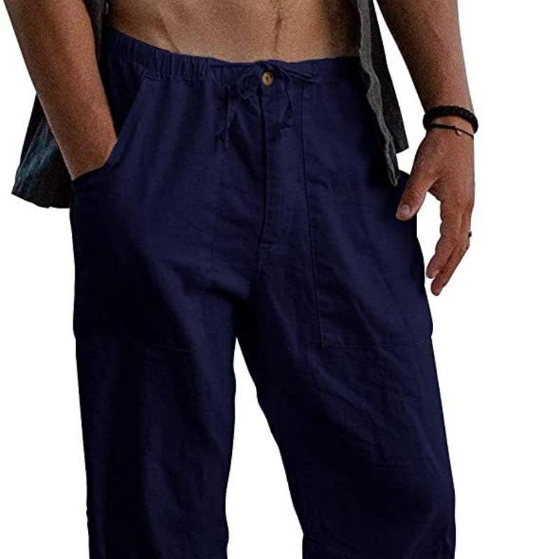 Men's Linen Trousers Loose Casual Summer Stretch Waist Drawstring Loose Trousers
