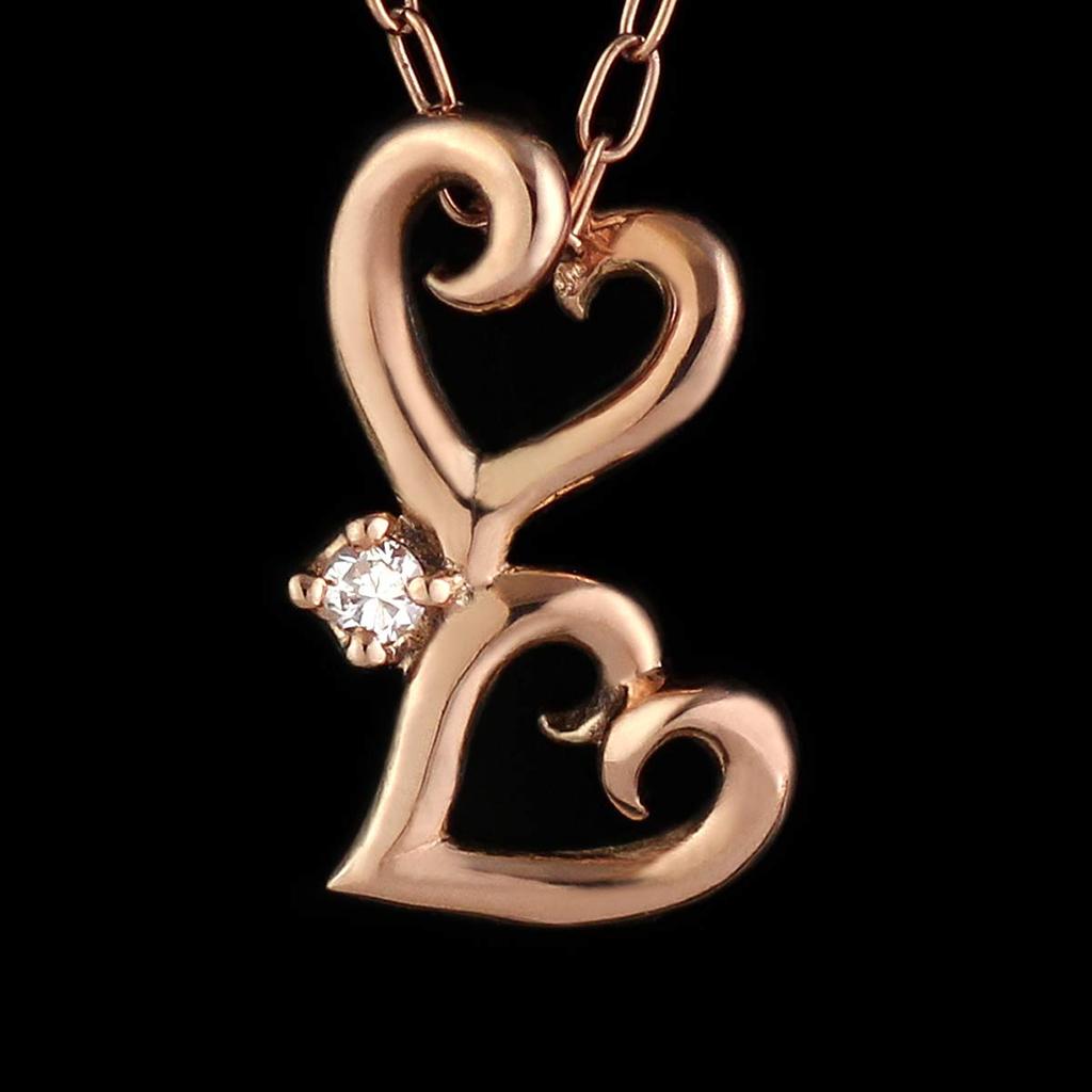 SUEHIRO Diamond Double Heart Open Heart Necklace In Pink Gold for Women