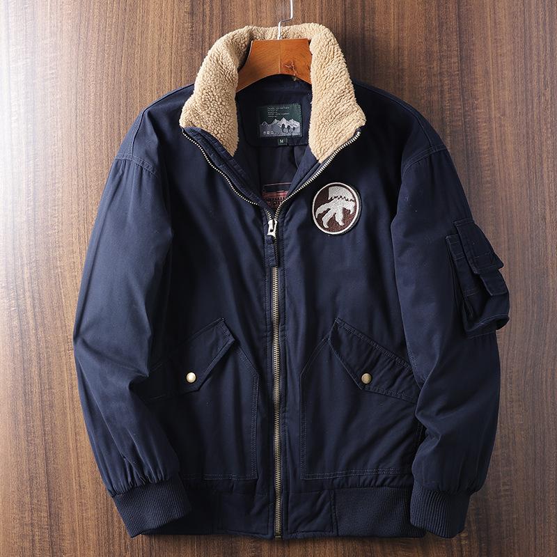 Giacca da pilota dell'Aeronautica Militare Imbottita in Cotone Invernale da Uomo con Collo in Pelliccia d'Agnello Ispessito di Velluto Giacca Imbottita in Cotone Tuta da Lavoro da Ponte Uomo