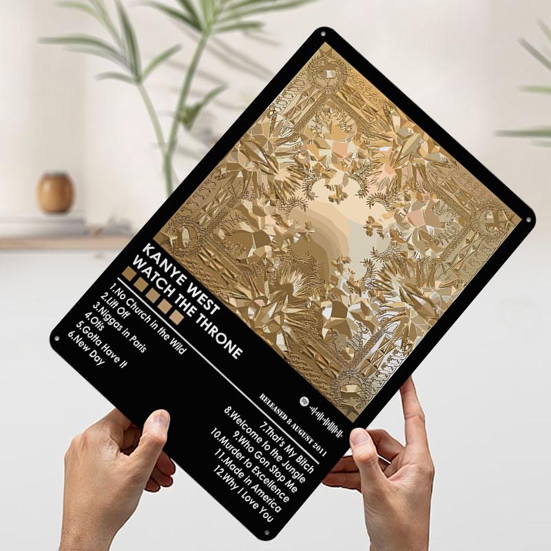 Kanye West Watch the Throne Tinplate Poster Customized Wall Art Vintage Retro Metal Signs for Setup Decorations Desk Decor Room